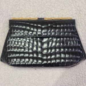 Black and Gold Crocodile Textured Clutch with Elegant Clasp